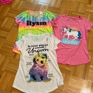Bundle of Justice tshirts, girls 14/16 unicorn, ilysm & puppy